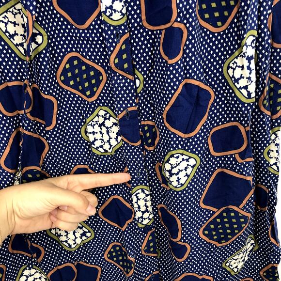 Odells Printed Button Front Midi Skirt L Drawstring Geometric Shirttail Slit - Picture 7 of 9